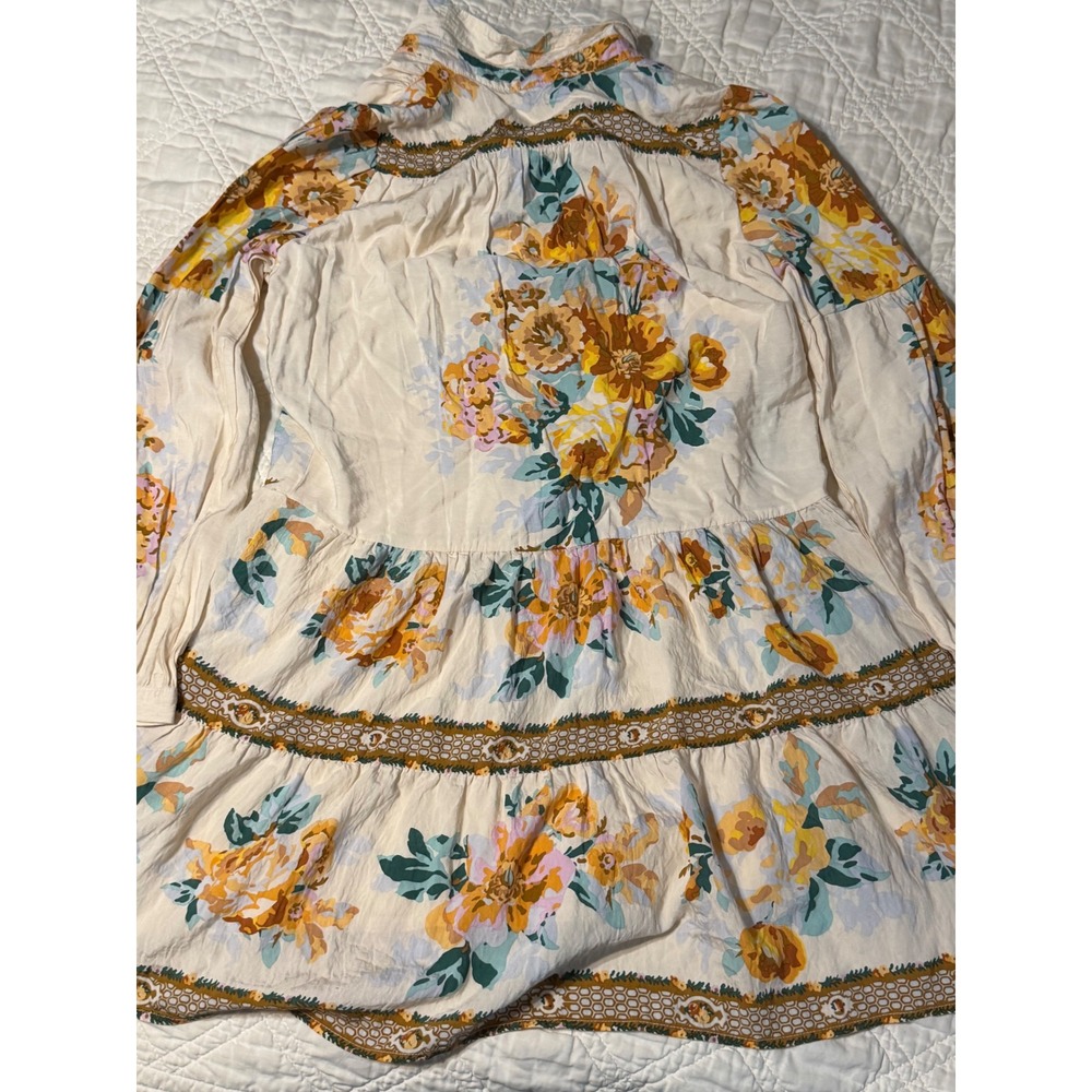 Anthropologie Postmark Floral Tiered Mini Dress XS Yellow Boho Button Front - Picture 8 of 14